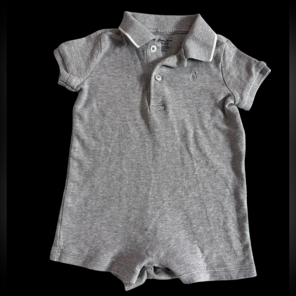 Gray Polo Romper with Embroidered Logo